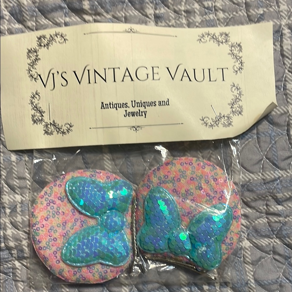 Sequin Butterfly Hair Clips - Blue and Pink